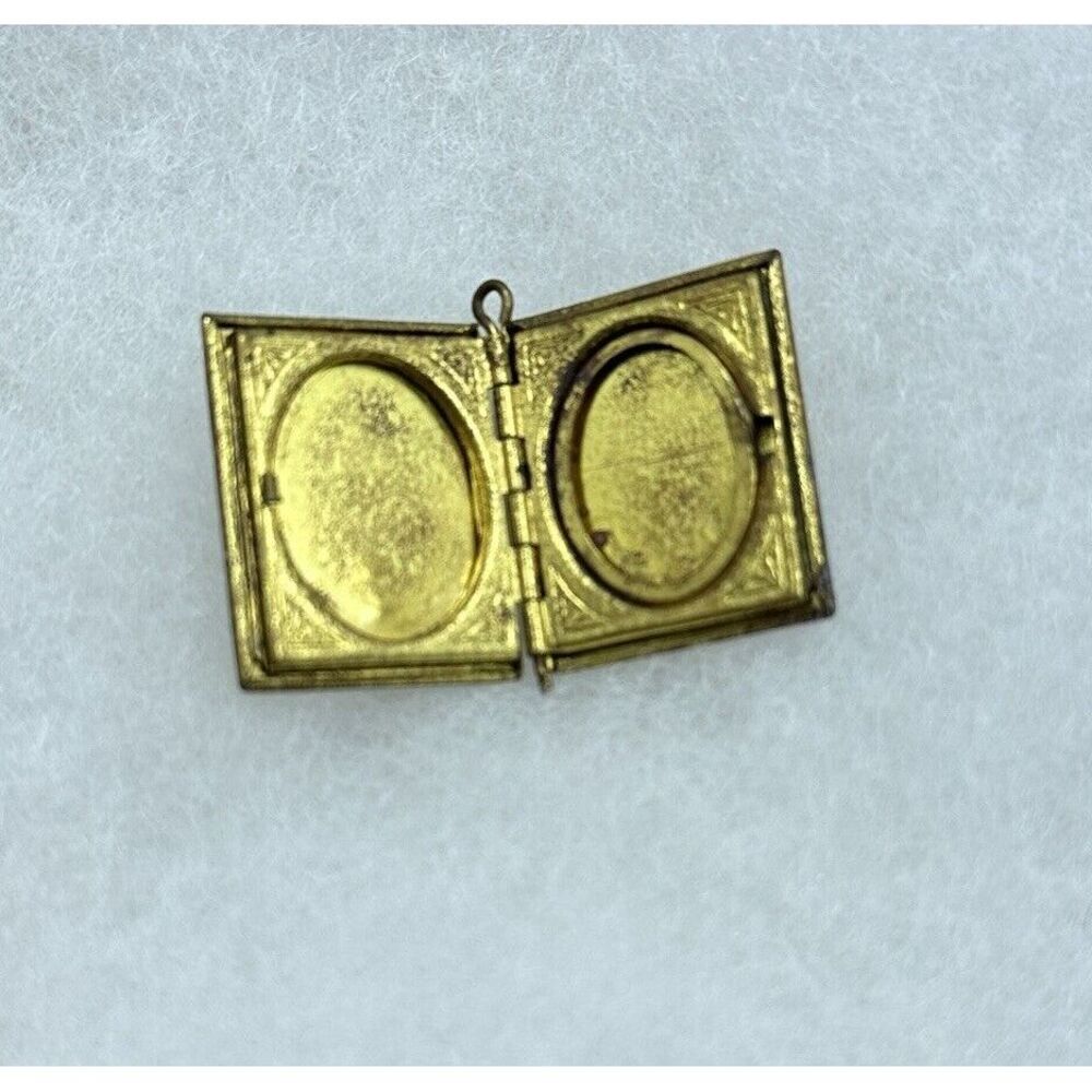 Vintage Gold tone Book Locket Pendant Charm Fob petite sized